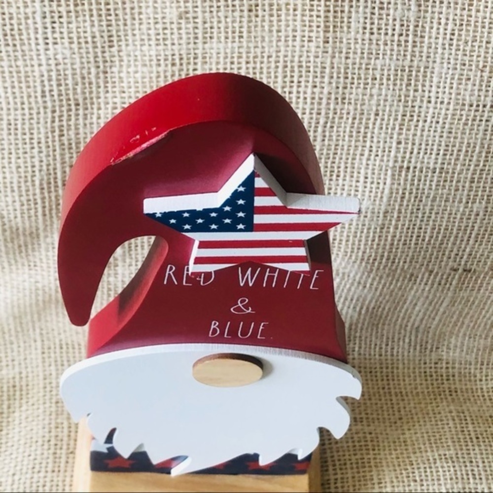 Rae Dunn Patriotic Gnome Red White Blue Wood Shelf Decor 4th July Memorial Day - Picture 3 of 9